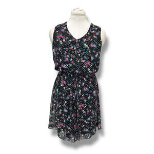 Sweet Storm Tween Girls Sleeveless Ruffle Collared Floral Mini Dress L